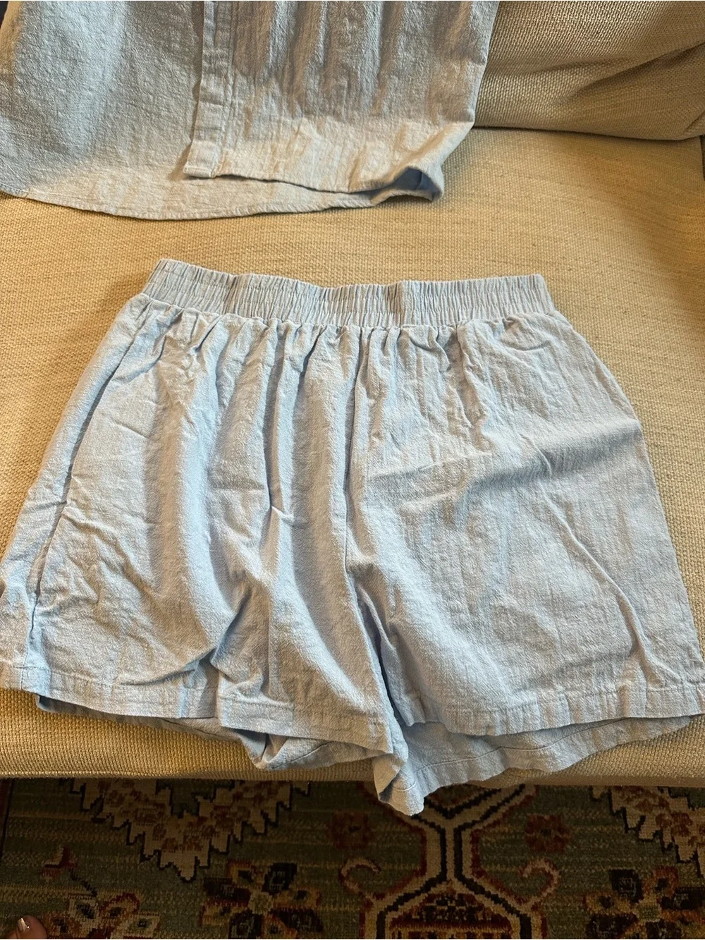Never worn! Light Blue Button Up Short and Shirt Set